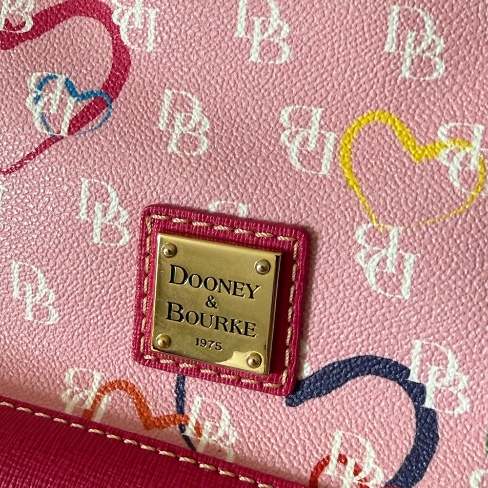 Dooney & Bourke Pink Heart Print Crossbody with Gold Plaque